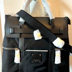Henri Bendel Black Jetsetter Convertible Backpack, NWT, nylon with leather trim